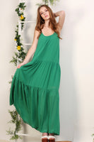 TWO LAYERED SEAM MAXI CHIFFON SHIRRING DRESS