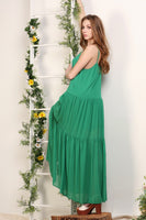 TWO LAYERED SEAM MAXI CHIFFON SHIRRING DRESS