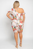 PLUS SIZE FLORAL MESH ONE SHOULDER DRESS