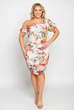 PLUS SIZE FLORAL MESH ONE SHOULDER DRESS