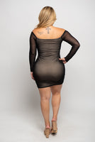 PLUS SIZE MESH OFF SHOULDER RUCHED DRESS