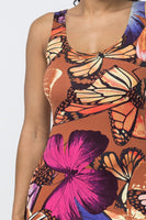 Plus Size Butterfly Print Sexy Bodycon Midi Dress