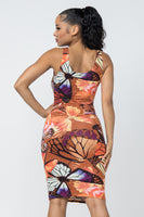 Plus Size Butterfly Print Sexy Bodycon Midi Dress