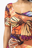 Butterfly Print Bodycon Midi Dress