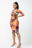 Butterfly Print Bodycon Midi Dress