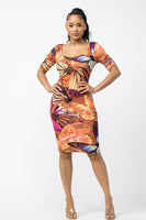 Butterfly Print Bodycon Midi Dress