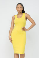 Cotton Spandex Solid Sleeveless Tank Midi Dress