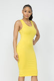 Cotton Spandex Solid Sleeveless Tank Midi Dress