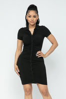 Ruched Functional Button Down Collared Dress