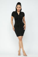 Ruched Functional Button Down Collared Dress