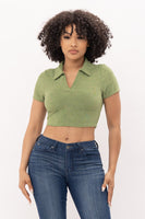 Johnny Collar Short Sleeve Crop Top