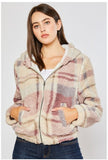 PLAID SHERPA ZIP UP HOODIE JACKET