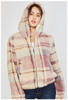 PLAID SHERPA ZIP UP HOODIE JACKET