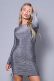 TIME TO HAVE FUN WITH OUR HOLIDAY GLITTER RUCHING MINI DRESS