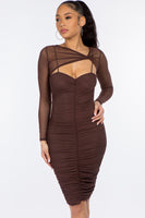 Mesh Double Layer Ruched Dress