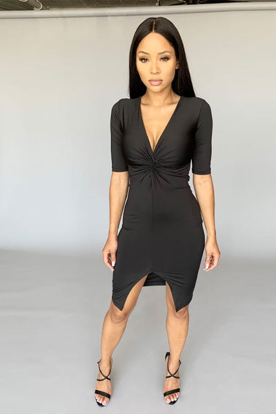 SEXY BOSS BABE FRONT TWIST MIDI DRESS