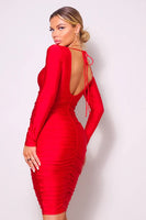 SEXY BACK RUCHED BODYCON MIDI DRESS