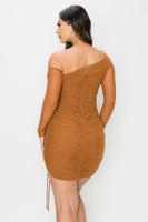 LUXE SHEER ONE SHOUDER SHIRRING DETAIL DRESS