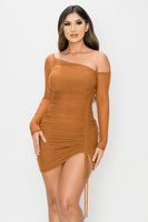 LUXE SHEER ONE SHOUDER SHIRRING DETAIL DRESS