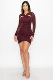 CHIC FRONT CUTOUT LONG SLEEVE MINI DRESS