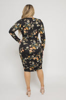 PLUS SIZE FLORAL RUCHED DRESS