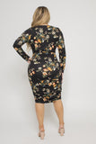 PLUS SIZE FLORAL RUCHED DRESS